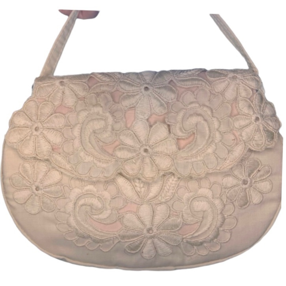 Vintage Cream Floral Lace Handbag Small Bridal Wedding Lightweight 8 x 6”
